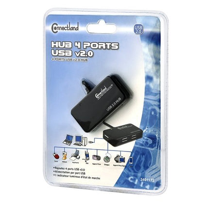 Connectland CL-HUB20033 Ultra Slim USB 2.0 4 Port Hub for Desktop and laptops Black