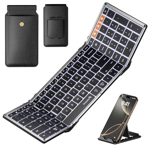 ProtoArc XK01 Plus Backlit Foldable Keyboard, 105-Key Full-Size, Gray | 0.65 in Keycaps, Number Pad, 3-device Bluetooth 5.1 Switching, USB-C Charging, for Travel Business Night Workers - color: Gray