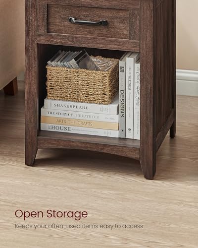 VASAGLE LIRY Collection - Farmhouse Nightstands with Charging Station, Set of 2 Bedside Tables, Side Tables with Drawer, Open Compartment, for Bedroom, Maroon Brown ULET959K51 - color: Maroon Brown, size: 2 PACK, style: 17.7"W x 23.6"H With 1 Drawer