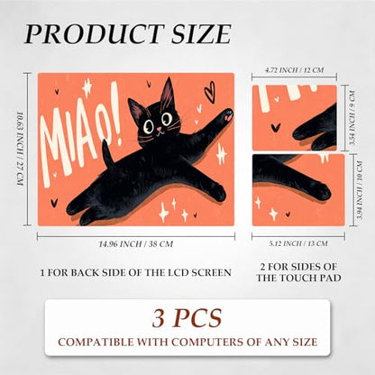 DEGDFSGR 12.1-15.6 Inch Universal Reusable Laptop Skin Sticker Decal, Waterproof Removable Protector for Notebook Cover, Scratch-Resistant Vinyl Cuttable Full Wrap Sticker, Funny Black Cat Miaow Print - color: Funny Black Cat Miaow Print