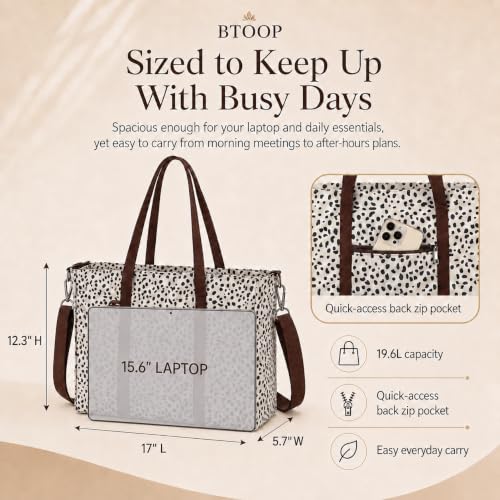 BTOOP Work Tote Bag for Women, Laptop Tote Bag With 15.6 Inch Padded Compartment, Teacher Nurse Bible Bags - color: A-leopard - Apricot