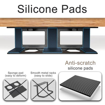 Joythink Universal Under Desk Metal Mount Laptop Holder Tray with Anti-Scratch Under Table Hidden Docking Station Holder Silicone Under Desk Mount for Laptop Keyboard Tablet Kitchen 3 PCS