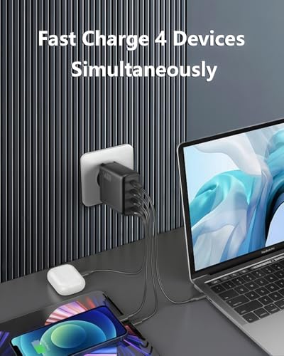 140W USB C Charger, 4-Port Foldable Compact Fast Laptop Charger Power Adapter, Advanced GaN Wall Charger, Compatible for MacBook Pro/Air, iPad Pro, iPhone 16 Pro, Galaxy S25/S24, Steam Deck, and More - color: Black
