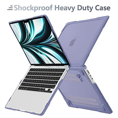 Batianda Heavy Duty Case for MacBook Air 13.6 inch with Stand,Lavender Grey | Fits M5 M4 M3 M2 Chip 2026-2022 Model, Ergonomic Stand Holds 22 lbs, Shockproof Bumper, with Keyboard Cover Screen Protector - color: Lavender Grey