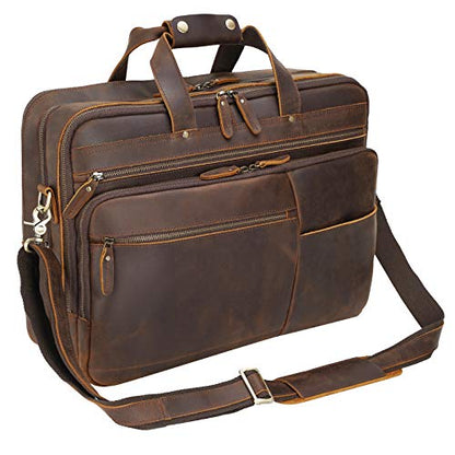 Polare X-Large 18" Full Grain Leather Briefcase For Men Business Travel Case Messenger Bag Fits 17.3" Laptop - color: Brown (X-large 18'')