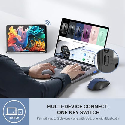 TECKNET 2-in-1 Bluetooth Mouse (BT 5.0/3.0+2.4Ghz), 6-Level 4000 DPI-Black | BT 5.0/3.0 & 2.4G wireless mouse with 4000 DPI, silent clicks, ergonomic design, and USB receiver for laptop and PC. - color: Blue