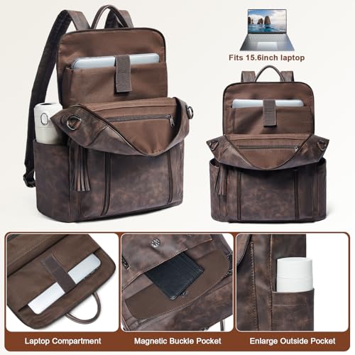 Laptop Backpack for Women 15.6 inch,Travel Leather Backpack Purse Nurse Teacher Carry on Backpack Computer Bag,Professional Water-Resistant College Business Work Casual Daypack,Nubuck Coffee - color: Nubuck Coffee