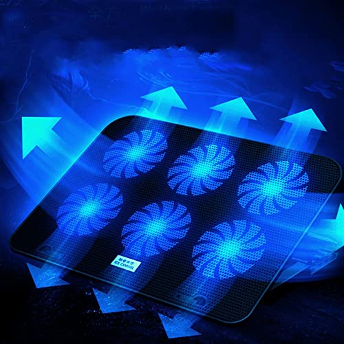 Six Fans Laptop Cooling Pad 2 USB Port Cooler Pad Stand for Laptop Quiet USB Cooling Fan Adjustable Height, Black