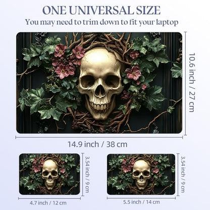 Universal Laptop Skin Sticker Decal,15.6 Inch Laptop Vinyl Cover for 13" 14" 15.6" Laptop,Scratch-Resistant Waterproof Protector Wrap,Reusable with Wrist Pads,Flower Skull Wreath - color: Flower Skull Wreath