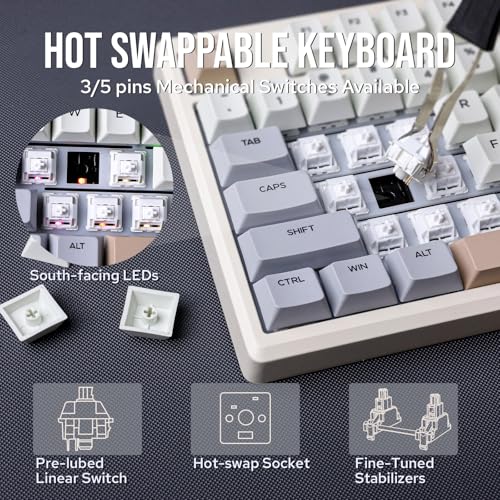 EPOMAKER Galaxy100 QMK/VIA Wireless Gaming Keyboard, Aluminum Shell, BT/2.4Ghz/USB-C, Pre-Lubed Hot-Swappable Linear Switches, NKRO, RGB Backlit (Creamy White, Wisteria Linear Switch) - color: Creamy White, size: Wisteria Linear Switch