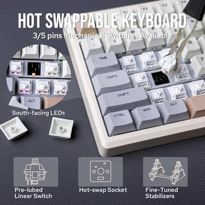 EPOMAKER Galaxy100 QMK/VIA Wireless Gaming Keyboard, Aluminum Shell, BT/2.4Ghz/USB-C, Pre-Lubed Hot-Swappable Linear Switches, NKRO, RGB Backlit (Creamy White, Wisteria Linear Switch) - color: Creamy White, size: Wisteria Linear Switch