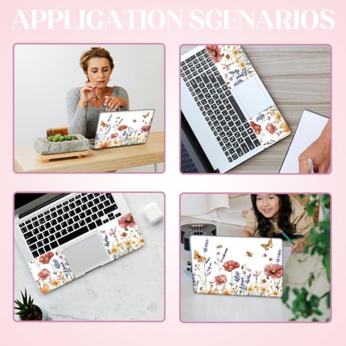 SUPERDANT Laptop Skin Sticker Flower Butterfly Laptop Decals Personalized Universal Notebook Computer Wrap Vinyl Skin Stickers Cover Art Decal Removable 12-15.6 Inch Waterproof Gifts White - style: Flower Butterfly