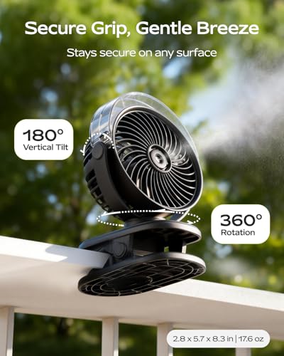 SWEETFULL Portable Misting Clip On Fan, USB-C Rechargeable Mini Personal Cooling Fan with 4 Speeds, 360° Rotatable, Quiet Cooling for Outdoor, Camping, Golf Cart, Travel, Stroller & Desk (Black) - color: Black