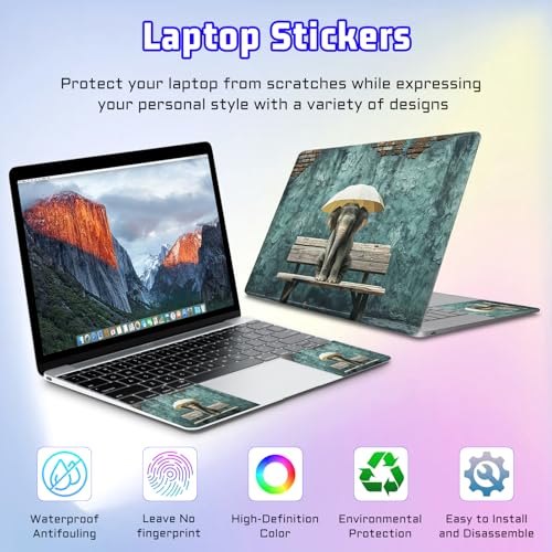 Universal Laptop Skin Sticker Decal, Compatible with MacBook HP Dell Lenovo 12"-15.6", Reusable Vinyl Notebook Cover 3PCS Set, High-Recognition Film-The Waiting Elephant - color: The waiting elephant
