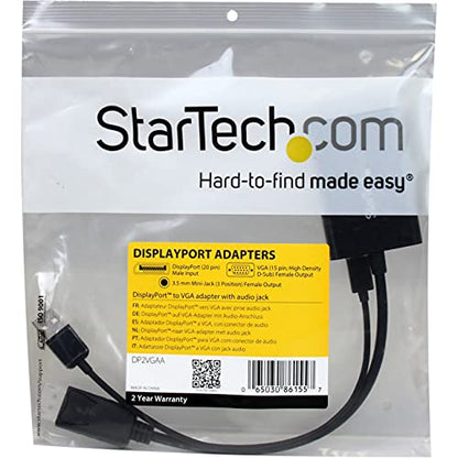 StarTech DisplayPort to VGA Adapter with Audio, 1080p, Dongle (DP2VGAA) | 1920 x 1200, DP to VGA Converter, Audio Output, Compact, Lightweight, High-Definition Video, Portable