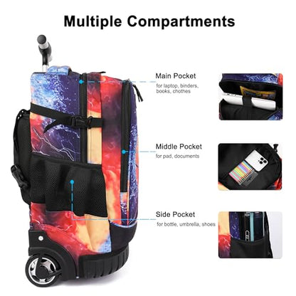 Tilami Rolling Backpack 19 inch with Lunchbox Wheeled Laptop Backpack, Basketball - color: Basketball Black