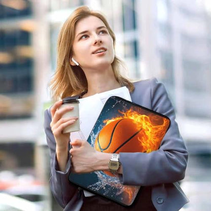 Laptop Sleeve Bag 15.4 15.6 Inch,Basketball Ball in Fire and Water Ball Flame Protective Polyester Computer Cases Laptop Cover Briefcase Bag Tablet Travel Cover - color: LPS-024