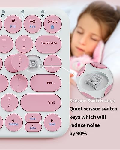 Mini Bluetooth Keyboard, Low Profile Quiet Keys (Pink White) | 78-Key Round Keycaps, Multi-Device Connection for iPad, Tablet, Laptop, PC, Mac - color: PINK WHITE