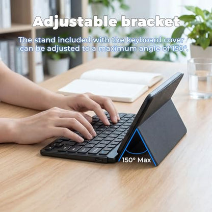CMARS Mini Bluetooth Keyboard for iPad, Universal Portable Wireless Keyboards with Adjustable 150° Stand & Integrated Protective Cover, Travel Keyboard for iOS/Android/Windows - Black