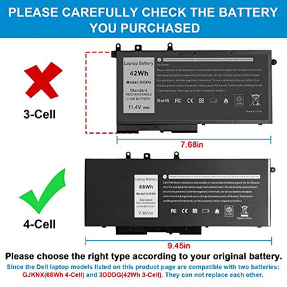 Futurebatt 68Wh GJKNX Battery Replacement for Dell Latitude 5480 5580 5280 5288 5488 5490 E5280 E5288 E5480 E5580 Series.p/n:Battery GJKNX, GD1JP, 0GD1JP, DY9NT, 0DY9NT, 5YHR4, 451-BBZG - size: GJKNX 10.83*5.12*0.73in