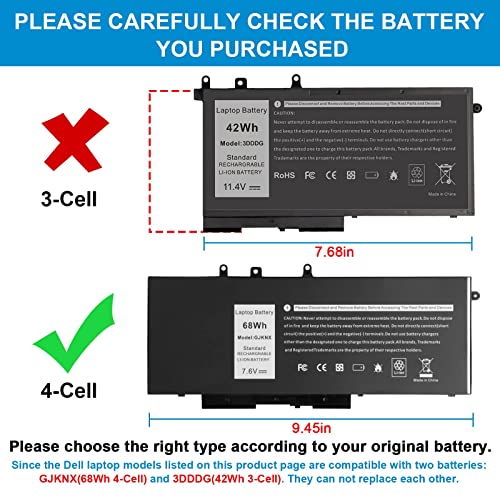 Futurebatt 68Wh GJKNX Battery Replacement for Dell Latitude 5480 5580 5280 5288 5488 5490 E5280 E5288 E5480 E5580 Series.p/n:Battery GJKNX, GD1JP, 0GD1JP, DY9NT, 0DY9NT, 5YHR4, 451-BBZG - size: GJKNX 10.83*5.12*0.73in