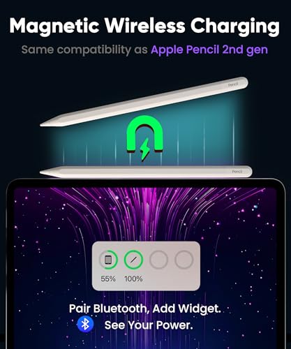 Pencil USB-C for iPad 2018-2026: Magnetic Wireless Charging Stylus - Only for iPad Pro 11"(1-4th), 12.9"(3-6th), Air 4/5&Mini 6, Slide-Switch&Hidden-Port, Tilt Sensitivity&Palm Rejection, White