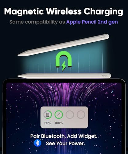 Pencil USB-C for iPad 2018-2026: Magnetic Wireless Charging Stylus - Only for iPad Pro 11"(1-4th), 12.9"(3-6th), Air 4/5&Mini 6, Slide-Switch&Hidden-Port, Tilt Sensitivity&Palm Rejection, White