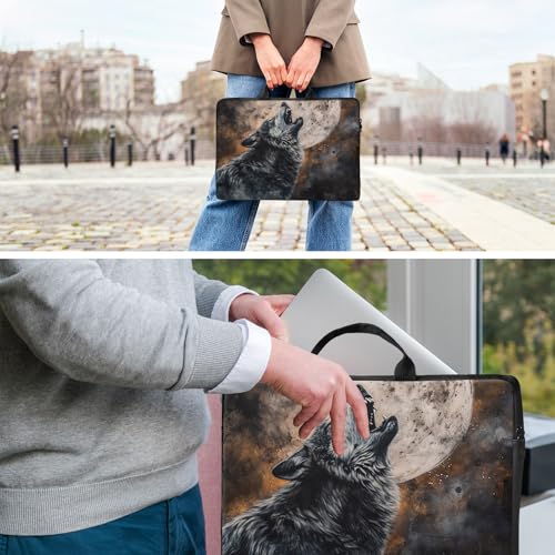Laptop Bag,14 15 15.6 inch Laptop Case Sleeve,Computer Sleeve with Handle for Women Men,Carrying Case for MacBook,Dell,Lenovo,Notebook Computer,Retro Wolf Moon - color: Retro Wolf Moon