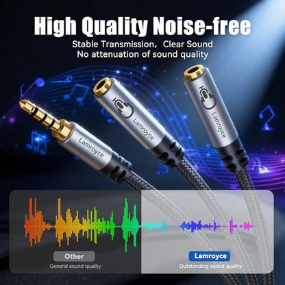 Dual 3.5mm Headphone Splitter with Microphone, 1/8 inch 3.5mm 4-Pole TRRS Male to Dual TRRS Female Audio Mic Y Splitter Cable (1Feet) for Gaming Headsets, Online Chat, Sharing Audio on PC,Laptop,Phone - color: 3.5mm TRRS 1 Male to 2 Female Splitter, size: