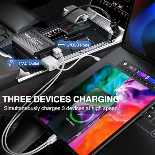 Nilight 150W Power Inverter with 3.1A Dual USB Ports and 1 AC Outlets | 12V DC to 110V AC Car Charger Converter for Phones Tablets Laptop Computer Game Console Kindle iPad DVD Players Black - color: 150W USB*2 110V Outlet