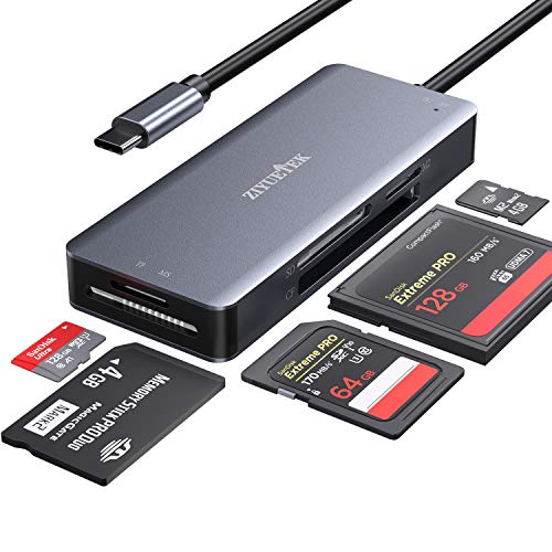 USB C SD Card Reader,5- in-1 Aluminum Thunderbolt 3 Memory Card Reader for CF, SD/SDHC,TF/Micro SD/MS/M2,CompactFlash Card for iPhone 15/16/Pro Max Android Windows MacBook - size: TYPE-C