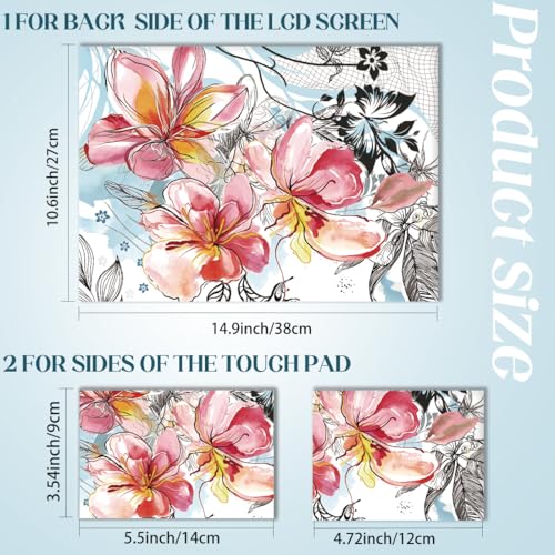 SUPERDANT 3Pcs Laptop Notebook Skin Sticker Set with Watercolor Floral Art 15.6x10.6 in Removable PVC Decal for 12 13 13.3 14 Up to 15.6 Inch Laptop Personalized Pink Cover