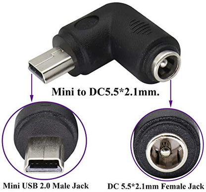 90° USB Right Angle Mini USB Male to DC 5.5x2.1mm Barrel Power Connector 5V Charger (2Pack) - color: Mini