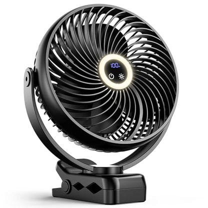 Xasla 10000mAh Portable Clip On Fan With Light, 8 in, Rechargeable Battery | 24H Long-last, Digital Display, 3 Speeds, 360° Rotate, Ideal USB Fan for Golf Cart, Outdoor Camping, Travel, Home, Office,Gym - color: Grey