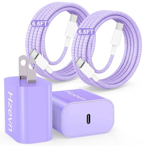 Hzevn 20W USB C Fast Charging for iPhone 17 Air/16/15 Pro Max,3Pack Colorful Mixed Charger Block with Braided Long USB C to C Cables (6/6ft) Compatible with iPhone16/15 Pro/15 Plus/iPad Pro - color: Purple, size: 20w(6+6)ft