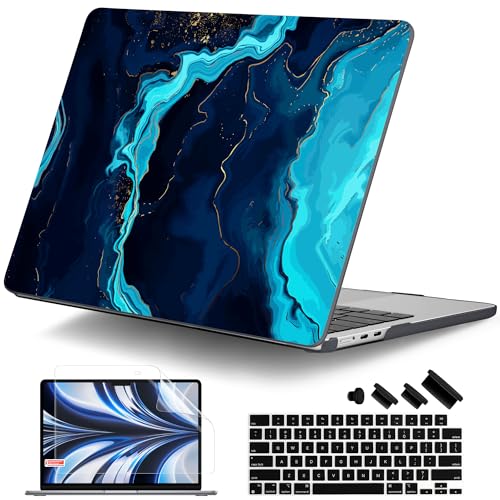 DONGKE for MacBook Air 13 Inch Case M5 2026 M4 2025 M3 M2 2024-2022 A3449 A3240 A3113 A2681, Plastic Hard Shell & Keyboard Cover & Screen Film for MacBook Air 13.6 Inch Case - Blue Marble - color: Blue Marble D077