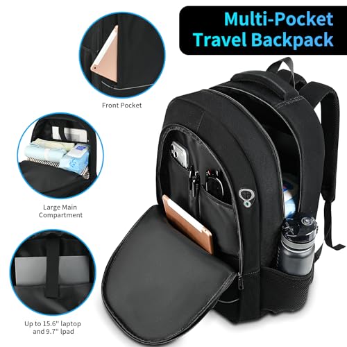 Travel Laptop Backpack for Men, Anti Theft Slim Durable Backpack for Women, with USB Port, Waterproof Business Computer Bag, for 18.4 inch Laptop and Notebook - Black - size: Large