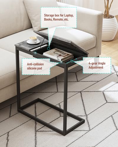 TUTOTAK Large C Shaped End Table, Side Table, Couch Computer Table C Table | Tilting Laptop Stand with Storage, Computer Couch table for Living Room, Bedroom, Charcoal Grey TB01BY089 - color: Charcoal Grey, style: Modern