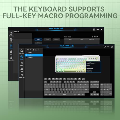 Aula F3099 Wireless Keyboard with Media Knob, Tri-Mode BT5.0/2.4GHz/USB-C Cute Creamy Keyboard with Number Pad, RGB Backlit Gaming Keyboard, Quiet Typing Green Computer Keyboards for Office Laptop/PC - color: White & Green