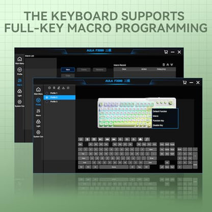 Aula F3099 Wireless Keyboard with Media Knob, Tri-Mode BT5.0/2.4GHz/USB-C Cute Creamy Keyboard with Number Pad, RGB Backlit Gaming Keyboard, Quiet Typing Green Computer Keyboards for Office Laptop/PC - color: White & Green