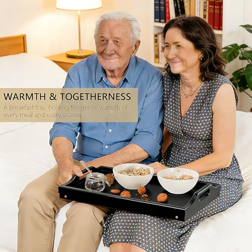 Bamboo Breakfast Tray Table with Folding Legs for Bed Table Sofa - Eating & Laptop Tray Bamboo with Folding Legs - color: Black