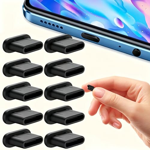 USB C Dust Plug, Flexible Type C Port Covers for Phones Tablets Kindle, Anti Scratch Charging Port Protector Caps Keep Ports Clean, Reusable Device Dust Covers for Travel Office, Black, 10 Pack - size: 10PC