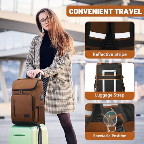 YALUNDISI Laptop Backpacks Travel Backpack Carry On Backpack Casual Daypack with USB Charging Port for Men Women Brown - color: Brown