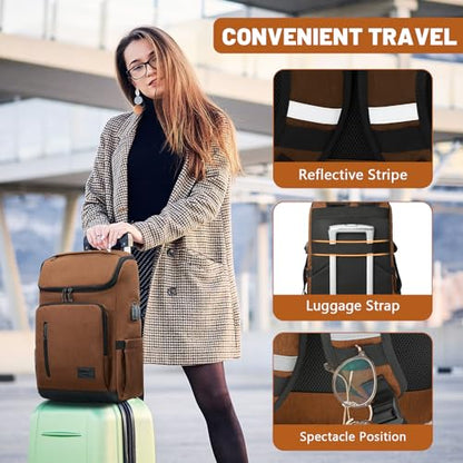 YALUNDISI Laptop Backpacks Travel Backpack Carry On Backpack Casual Daypack with USB Charging Port for Men Women Brown - color: Brown