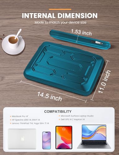 DOMISO 14 inch Laptop Sleeve with Handle Shockproof Computer Bag Waterproof EVA Protective Carrying Case for 14" ThinkPad E480/Yoga 920/13.5" Microsoft Surface Book/HP Pavilion 14 Stream 14, Teal - color: Teal, size: 14 inch