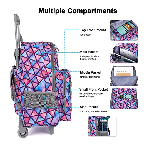 Tilami Rolling Backpack 18 inch Double Handle Wheeled Boys Girls Travel School Children Luggage Toddler Trip - color: Triangle Pink