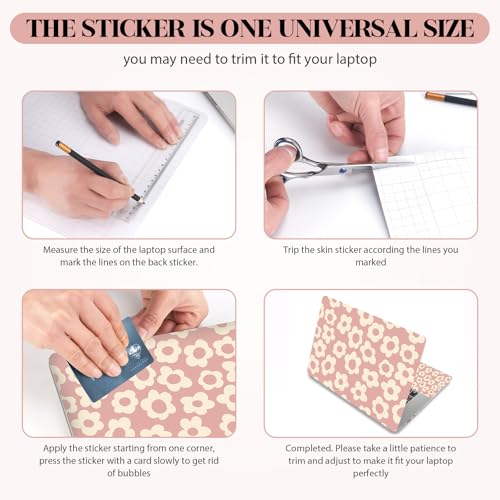 Pink Floral Laptop Skin Sticker Cover Decal, 12 13 13.3 14 15 15.4 15.6 inch Laptop Notebook Vinyl Skin Sticker Cover Personalized Art Protector - color: Pink Floral Flower