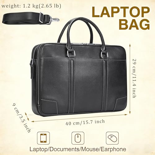 Leather Laptop Bag for Men Briefcase Fits 15.6 Inch Notebook Portable Shoulder Messenger Crossbody Bag for Travel Office - color: 824-black