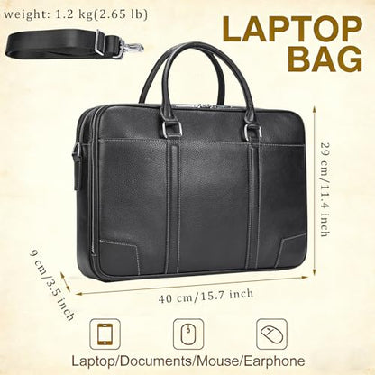 Leather Laptop Bag for Men Briefcase Fits 15.6 Inch Notebook Portable Shoulder Messenger Crossbody Bag for Travel Office - color: 824-black