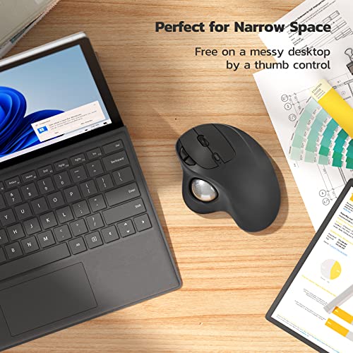 Nulea M501 Wireless Trackball Mouse Ergonomic Thumb Control, 4 DPI Levels | Rechargeable rollerball mouse with Bluetooth USB receiver,3 device use,smooth tracking,compatible with PC Mac Windows-Silver - color: G-Silver